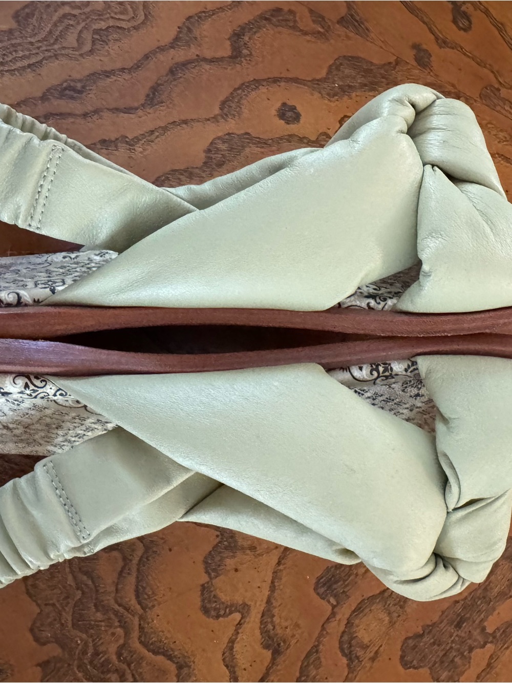 Anthropologie Light Sage Knotted Leather Slide Sandals - Picture 6 of 10